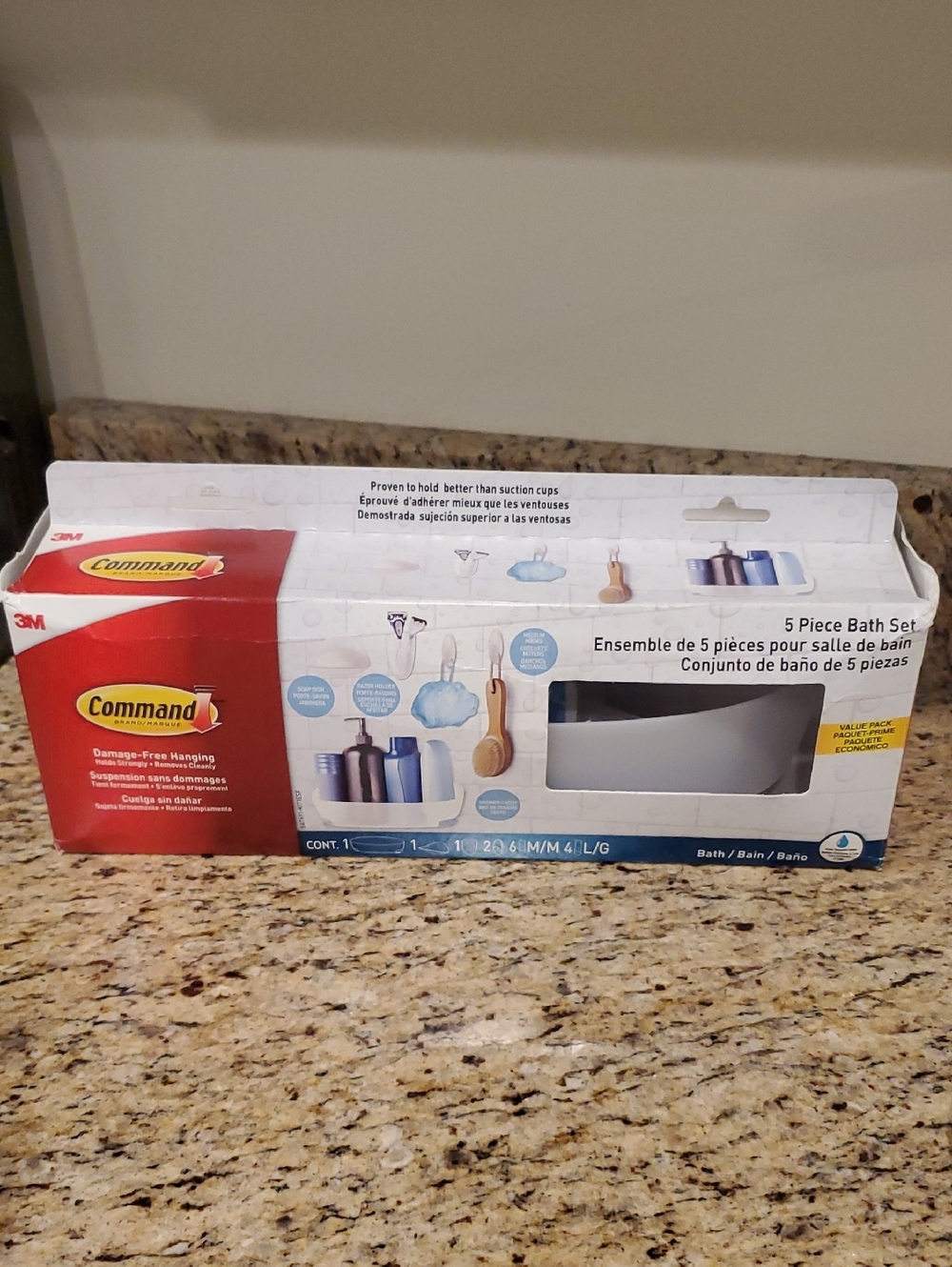 New Command by 3M 5-Piece Frosted Bath Set ... Tray, Soap Holder & Hooks